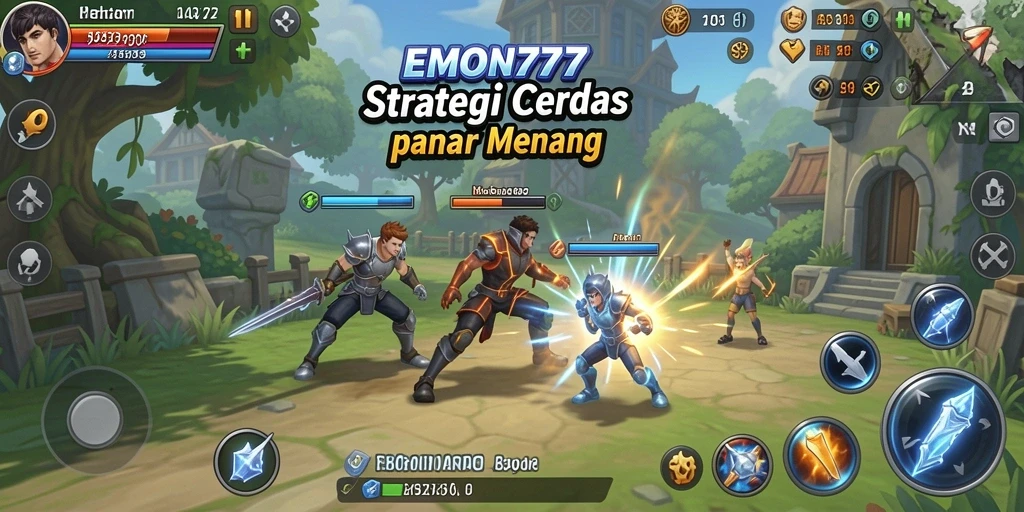 Tampilan utama gameplay EMON777 yang menampilkan pertarungan strategis.