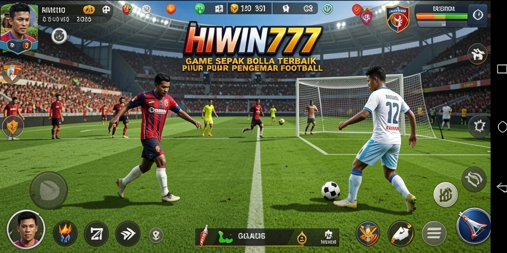 Tampilan gameplay seru dari HIWIN777 yang menggambarkan aksi sepak bola.