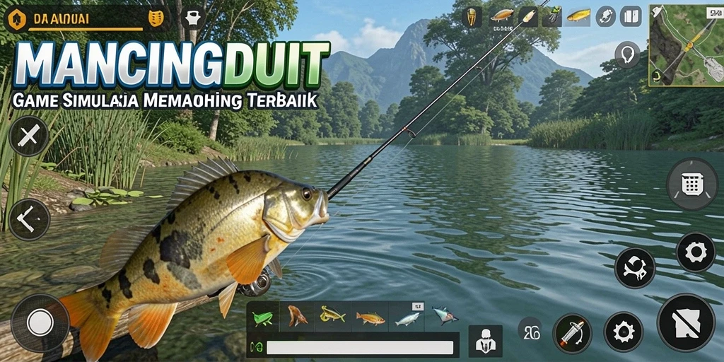 Tampilan gameplay realistik MANCINGDUIT dengan warna alami dan ikan yang beragam.