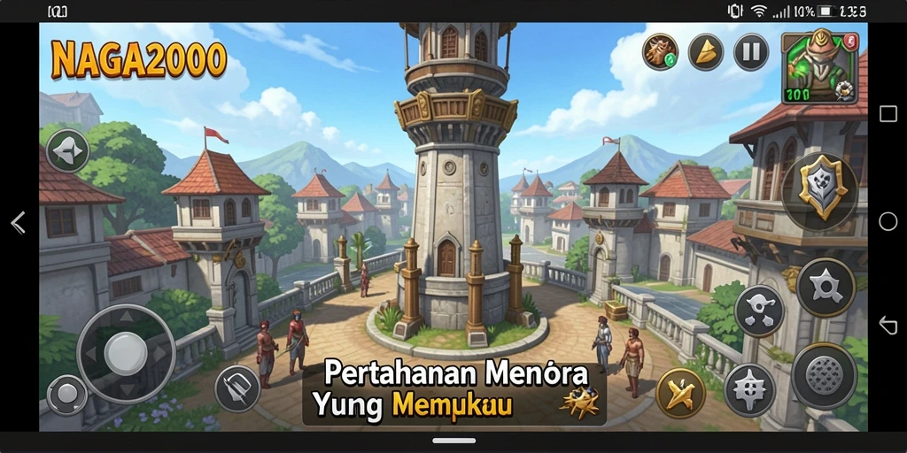 Tangkapan layar menunjukkan aksi gameplay menara pertahanan di NAGA2000.