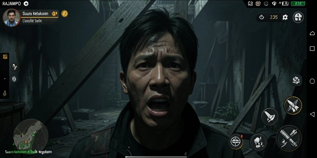 Tangkapan layar menunjukkan gameplay seram di RAJAMPO, penuh dengan kegelapan dan ketegangan.